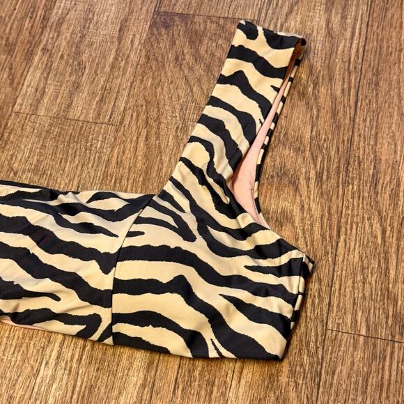 J. Crew Tan Brown / Black Squareneck Bikini Top in Zebra Stripe Size 2X - Picture 3 of 7